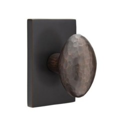 Emtek Hammered Egg Knob with Modern Rectangular Rosette