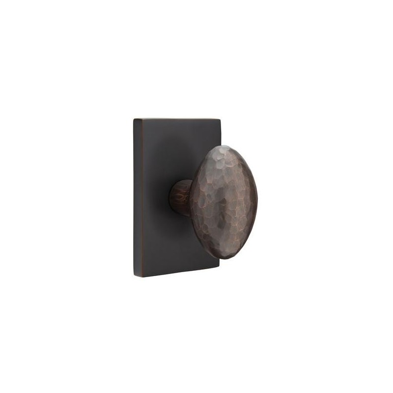 Emtek Hammered Egg Knob with Modern Rectangular Rosette