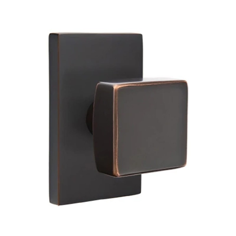 Emtek Square Knob with Modern Rectangular Rosette