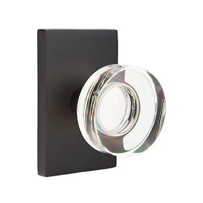 Emtek Modern Disc Glass Knob with Modern Rectangular Rosette