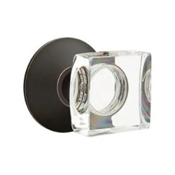 Emtek Modern Square Glass Knob with Modern Rosette
