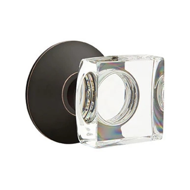 Emtek Modern Square Glass Knob with Modern Rosette