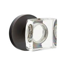 Emtek Modern Square Glass Knob with Disk Rosette