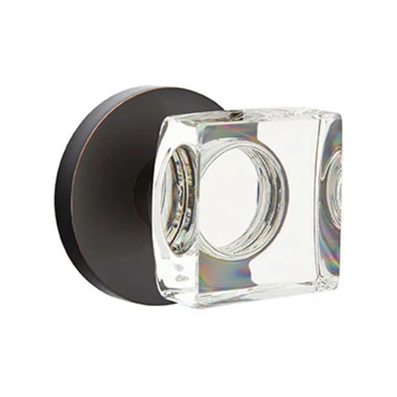 Emtek Modern Square Glass Knob with Disk Rosette