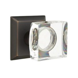 Emtek Modern Square Glass Knob with Quincy Rosette