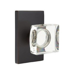 Emtek Modern Square Glass Knob with Modern Rectangular Rosette