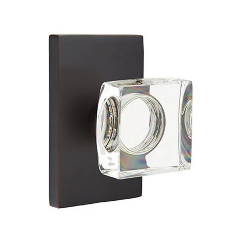Emtek Modern Square Glass Knob with Modern Rectangular Rosette