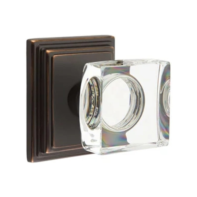 Emtek Modern Square Glass Knob with Wilshire Rosette