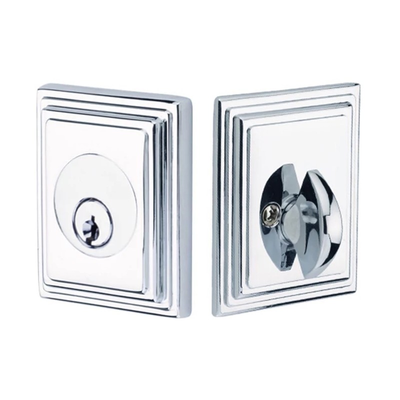 Emtek Wilshire single-cylinder deadbolt shown in Polished Chrome finish