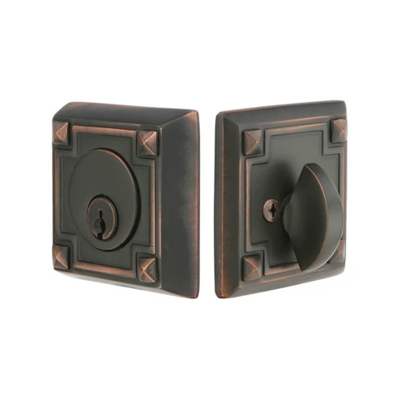 Emtek Arts and Crafts Single-Cylinder Brass Deadbolt Set